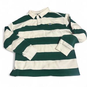 Green and white Striped Polo Collar Pullover Size L #rugby #sportswear #preppy #